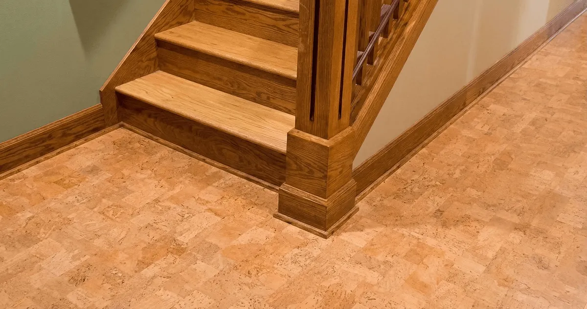 End of a staircase with cork flooring in Boise, ID